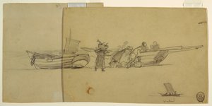 Férfiak és nők kirakodnak egy horgász doryt, Cullercoats, Anglia alkotó: Winslow Homer