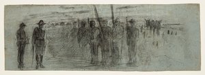 Tiszt és segédtiszt egy osztagot vizsgál alkotó: Winslow Homer