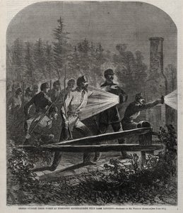 Lázadók a munkájukon kívül Yorktownban, felderítés sötét lámpásokkal, 1862. alkotó: Winslow Homer