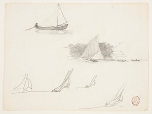 Hat tanulmány a vitorlásokról alkotó: Winslow Homer