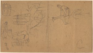 Katonák facsemetéket vágnak, csemetéket kosárba fonnak [verso], 1862. alkotó: Winslow Homer