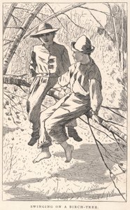 Hintázás a nyírfán, a Fiatalok, 1867. júniusi számából alkotó: Winslow Homer