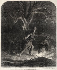 A tizedik Indiana ezred pikette, amely felfedezi a lázadók megközelítését... alkotó: Winslow Homer