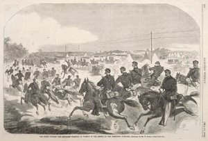 Az Unió lovassága és tüzérsége megkezdi a lázadók üldözését a Yorktown Turnpike-on. alkotó: Winslow Homer