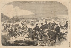 Az uniós lovasság és tüzérség megkezdi a lázadók üldözését a Yorktown Turnpike-on, a Harper
