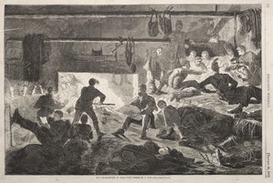 Téli szállás a táborban – Egy kunyhó belseje alkotó: Winslow Homer