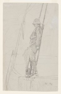 Fiatal férfi támaszkodva vitorlás kötélzet alkotó: Winslow Homer