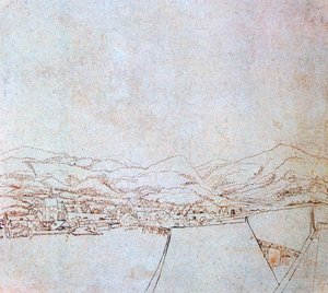 Urfahr látképe, c1510-1553 alkotó: Wolf Huber