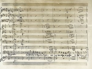 Kézírásos írás Tamino Varázsfuvolából készült portréáriájának kezdetéről. Jegyzetek átírása. 1791