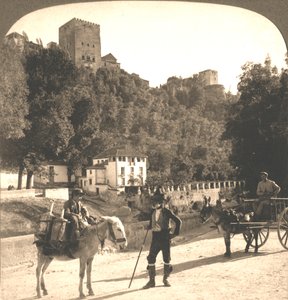 Az Alhambra falai és tornyai, Granada, Spanyolország, 1896. alkotó: Works and Sun Sculpture Studios