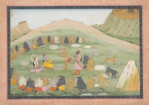 Hanuman gyógynövényekkel újjáéleszti Rámát és Laksmanát: Illusztrált folio..., kb. 1790. alkotó: Workshop active in the First generation