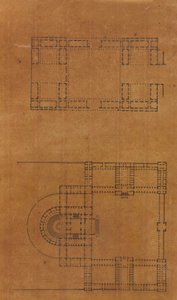 Oldal egy Scrapbookból, amely rajzokat és számos építészeti nyomatot tartalmaz, Int..., kb. 1800-1850. Alkotók: Charles Percier műhelye, Pierre François Léonard Fontaine műhelye.