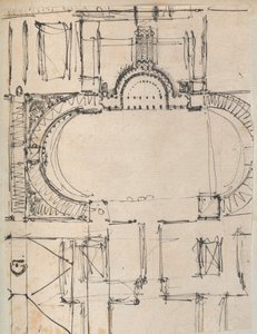 Oldal egy Scrapbookból, amely rajzokat és számos építészeti nyomatot tartalmaz, Int..., kb. 1800-1850. Alkotók: Charles Percier műhelye, Pierre François Léonard Fontaine műhelye.
