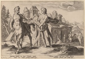 Apolló, aki Chiront bízta meg Aszklépiosz nevelésével alkotó: Workshop of Hendrick Goltzius, after Hendrick Goltzius