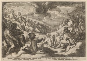 Jupiter az istenek tanácsát kéri az Univerzum pusztulásával kapcsolatban alkotó: Workshop of Hendrick Goltzius, after Hendrick Goltzius