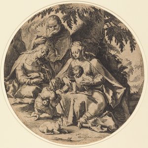 A Szent Család Szent Erzsébettel és Keresztelő Szent Jánossal alkotó: Workshop of Jacob Matham, after Hendrik Goltzius