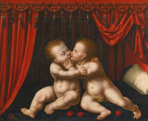 Holland: Christus en Johannes de Doper als kinderen A csecsemő Krisztus és Keresztelő János ölelkezése