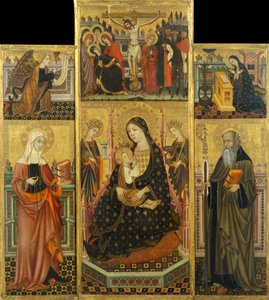 A gyermeket szoptató Szűz oltárképe, Szent Klára és Szent Antal apát alkotó: Workshop of Llorenç Saragossa