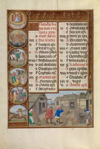 Cséplés és sertés etetés; Nyilas állatövi jel alkotó: Workshop of the Master of James IV of Scotland