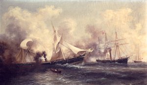 U.S.S. Kearsarge elsüllyeszti Alabamát alkotó: Xanthus Russell Smith