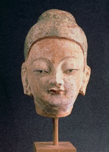 Buddha szobor feje, Bezeklikből, 9-10. század (festett agyag)