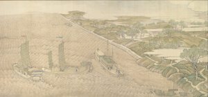 A Qianlong Emperors Southern Inspection Tour, Negyedik tekercs: A Huai összefolyása..., 1770. alkotó: Xu Yang