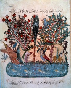A furcsa állatokkal benépesített titokzatos sziget Miniatűr Abu Mohammed al-Kasim ibn Ali Hariri (vagy Al-Hariri vagy Al Hariri) (vagy Al-Hariri vagy Al Hariri) (1054-1122) „Maqamat” (Szeances) című képéből, amelyet Yahya Mahmud al-Wasiti (al Wasiti) világ alkotó: Yahya ibn Mahmud Al-Wasiti