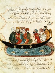 Ms Ar 5847 f.67, Csónak az Eufráten, miniatűr Al-Hariri „Al Maqamat” (The Meetings) című művéből, 1240 körül (guache, pergamen) alkotó: Yahya ibn Mahmud Al-Wasiti