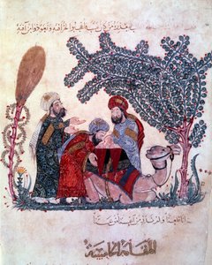 a burzsoá al-Harith (Al Harith), Hammam fia, felfedezi Abu-Zayd (Abu Zayd) -Hariri vagy Al Hariri (1054-1122) vándor navigátor üzenetét. alkotó: Yahya ibn Mahmud Al-Wasiti