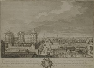Kilátás az újonnan épített kamrákra az Anichkov-kapukkal szemben Szentpéterváron, 1753 alkotó: Yakov Vasilyevich Vasilyev
