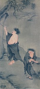 Két kínai remete, Han Shan egy sziklára ír, és Shih Te, aki a tintáját készíti elő, Yan Hui kakemonója után, és megjelent a „The Kokka” folyóiratban, Japánban, 1906. június 6-án alkotó: Yan Hui
