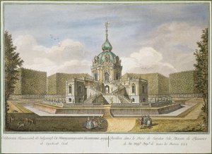 Efim Grigorjevics Vinogradov (1725/28-1769) "vadászpavilon Carskoje Selóban" Rézkarc, akvarell alkotó: Yefim Grigoryevich Vinogradov