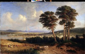 Kilátás Irkutszkra (Szibéria, Oroszország). (Irkutszk látképe). Jegor Jegorovics Meier (1822-1867) festménye, olaj, vászon alkotó: Yegor Yegorovich Meier