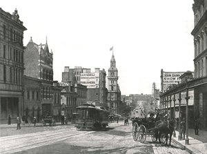 A Bourke Street keletre néz, Melbourne, Ausztrália, 1895.