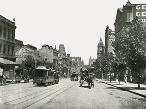 Collins Street, a Russell Streetről nyugatra nézve, Melbourne, Ausztrália, 1895.