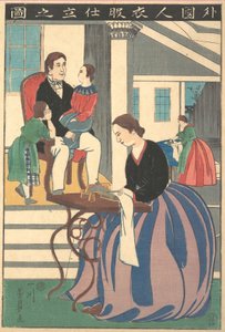 Ruhát készítő külföldi képe, 1860.