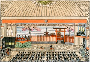 Hagyományos japán színház: a Kaboukiza, Tokió fő színházának színpada forgó platformjával alkotó: Yoshimune Arai