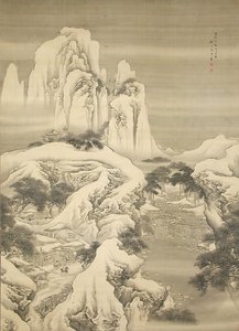 Fogadó és utazók Havas-hegységben, 1745-ben. alkotó: Yuan Yao