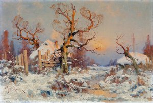 Téli táj az esti napsütésben. Juli Julievich (Julius) von Klever (1850-1924) festménye, olaj, vászon, 19. század vége-XX. század eleje. Orosz művészet, realizmus. Magángyűjtemény. alkotó: Yuly Klever