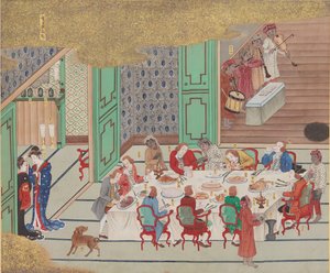 Holland bankett, Nagasaki karácsonyeste, Bankan-zuból, 1797. alkotó: Yushi Ishizaki