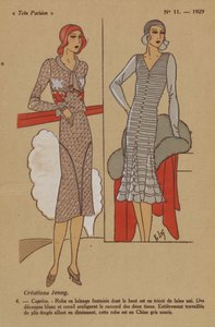 Nagyon párizsi, 1929, 11. sz.: Alkotások Jenny. / 4. - Szeszély. - Gyapjú ruha... alkotó: Y.v. Luq