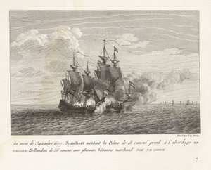 Jan Bart Ververt een Hollands Fregat, 1677 1677 szeptemberében Jean-Bart a 18 ágyús Palme fedélzetére szállt egy 36 ágyús holland hajóra, számos kereskedelmi hajóval a konvoj alatt (cím a tárgyon) harcok gyűjteménye