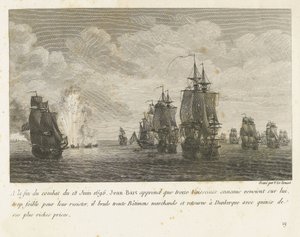 Treffen tussen een vloot onder Jan Bart en een Hollandse vloot, 1696 Az 1696. június 18-i harc végén Jean-Bart megtudja, hogy tizenhárom ellenséges hajó (...) és tizenöt leggazdagabb nyereményével (cím a tárgyon) visszatér Dunkerque-be. Comba gyűjteménye