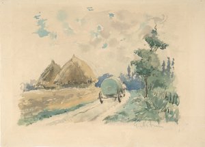 Táj kocsival és szénakazalokkal, kb. 1869-70. alkotó: Zacharie Astruc