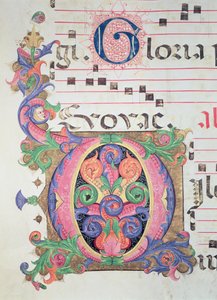 Missal 515 fol.146r Történelmi "O" kezdőbetű, lombokkal díszítve, részlet egy 1449 előtt készült kóruskönyvből