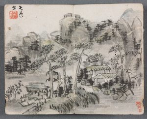 Miniatűr album figurákkal és tájkép két épülettel, 1822.