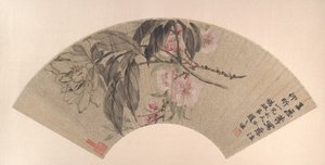 Barackvirágok és bazsarózsa, kb. 1860. alkotó: Zhao Zhiqian