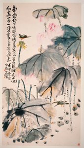 Lótusz és zöld madarak alkotó: Zhen Wang