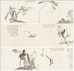 Tájképek és virágok, hat leveles album alkotó: Zhu da Bada Shanren