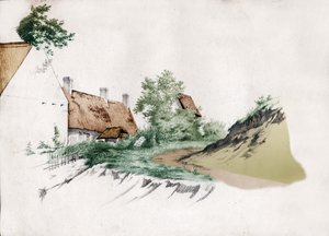 Egy nádfedeles parasztház Közép-Franciaországban. kb 1850 (rajz) alkotó: . .